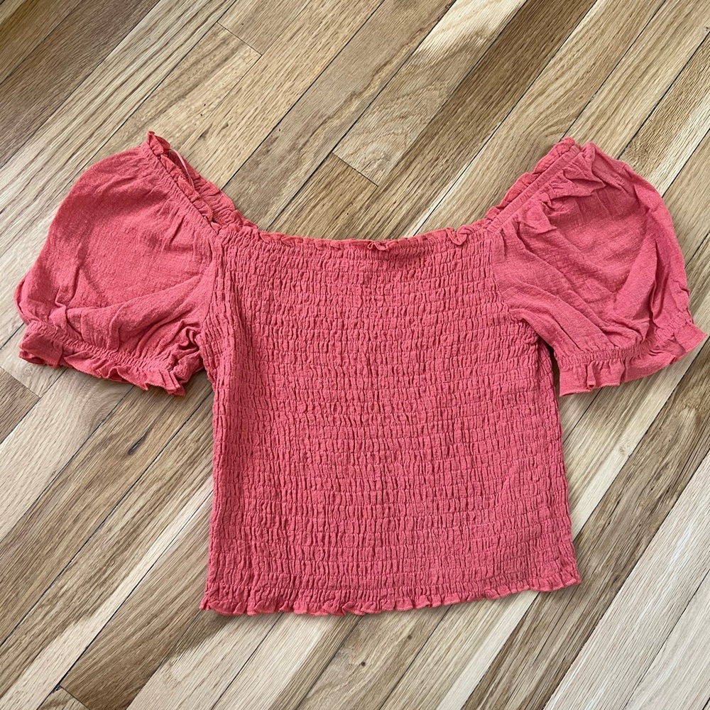 Cropped smocked too with flutter sleeve